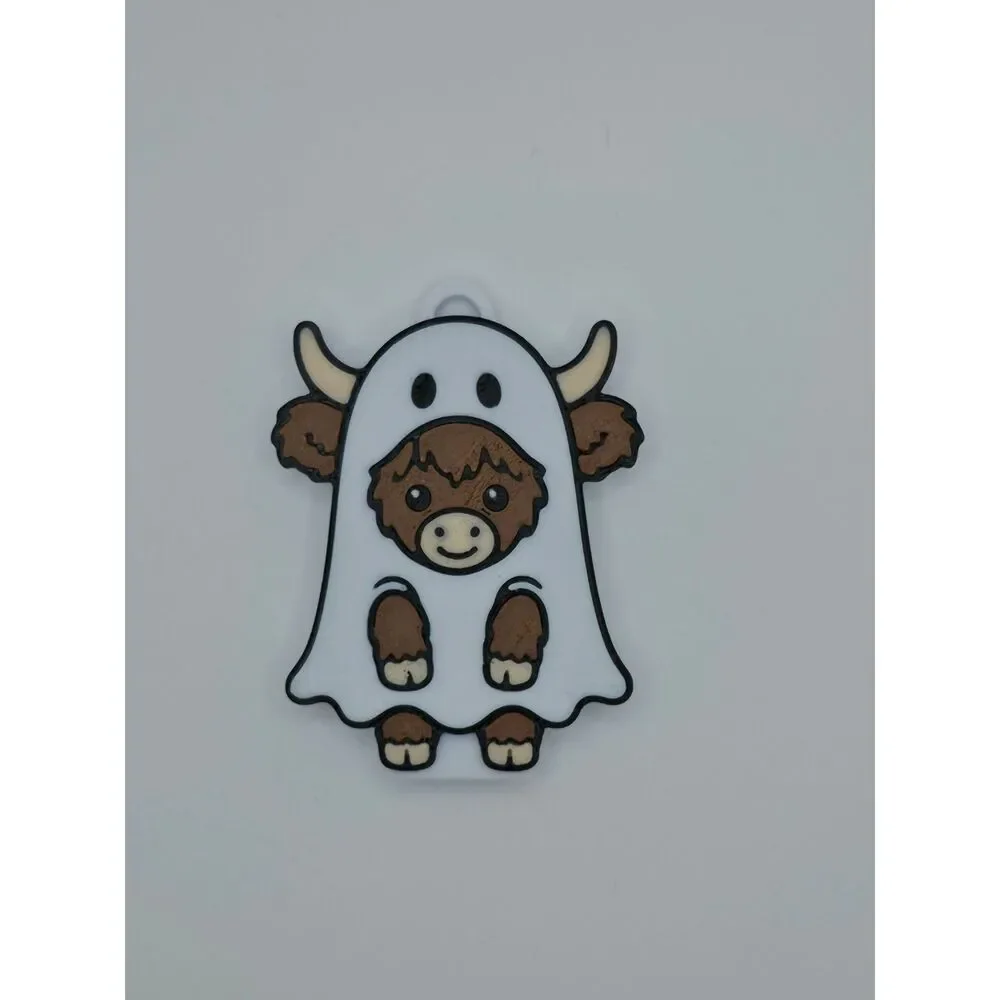 3D-Printed Ghost Highland Cow Soda Can Opener Keychains 6-Pack